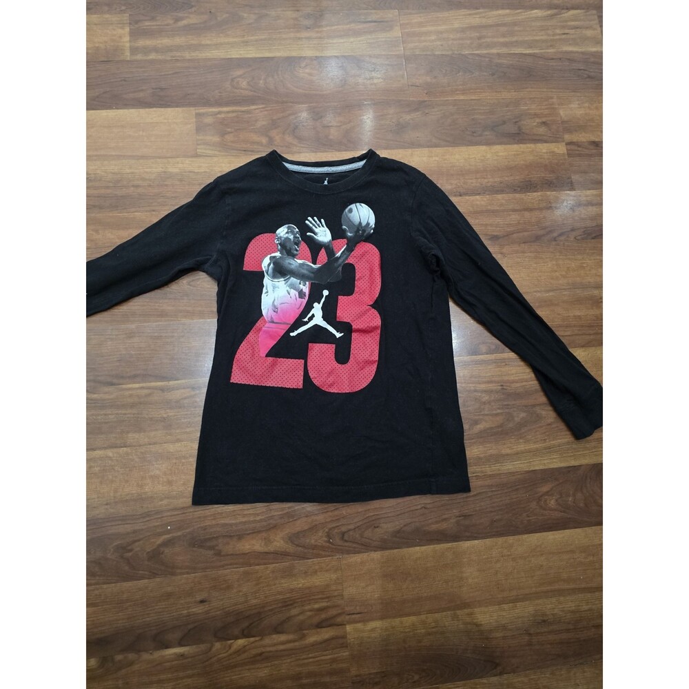 Jordan Air Jumpman Long Sleeve Polo Shirt Youth Size L (12-13) Black 100% Cotton